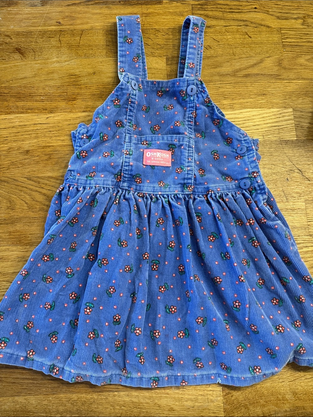 Vintage OshKosh B'gosh Blue Floral Corduroy Jumper Dress Size 5 Made In Canada